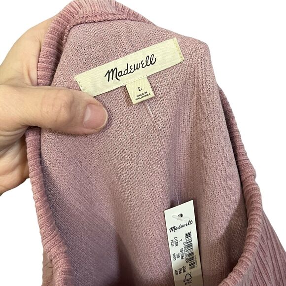 Madewell Funnel Neck Textured Knit Top Pink Minimalist Preppy Ribbed - Picture 6 of 9